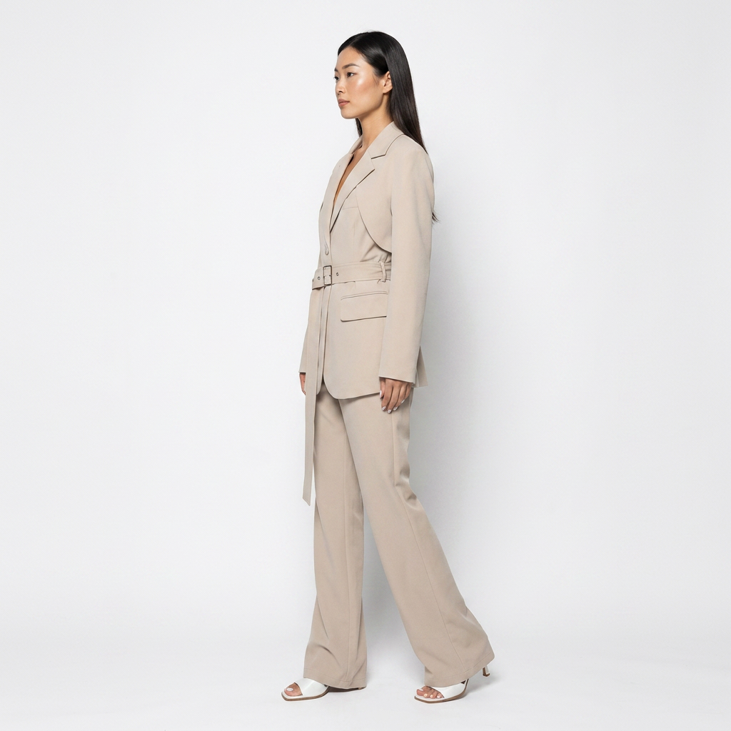 Belted Blazer and High Waist Pants Set for Office Wear-Vyana Collective