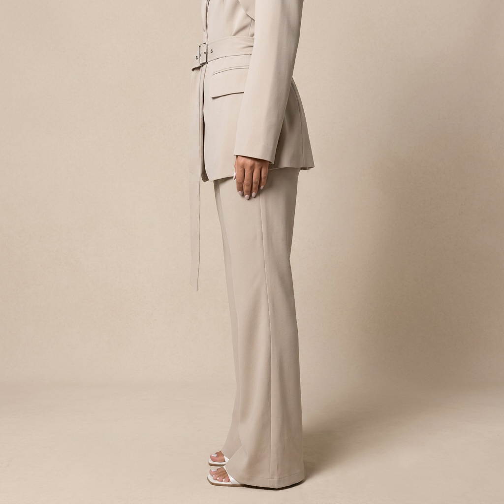 Belted Blazer and High Waist Pants Set for Office Wear-Vyana Collective
