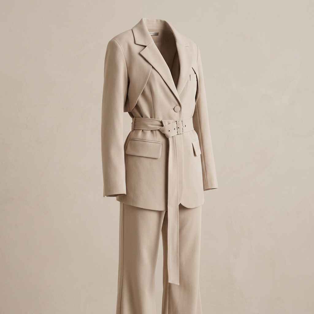 Belted Blazer and High Waist Pants Set for Office Wear-Vyana Collective