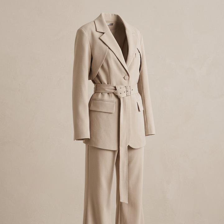 Belted Blazer and High Waist Pants Set for Office Wear-Vyana Collective