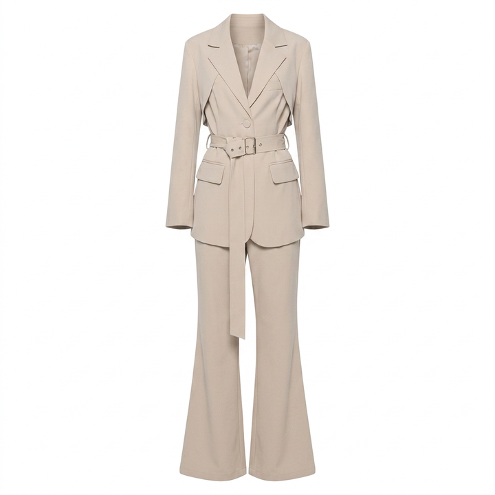 Belted Blazer and High Waist Pants Set for Office Wear-Vyana Collective