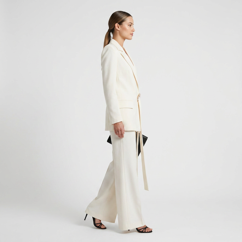 Belted Blazer and Wide Leg Pants Set for Meetings Ready and Modern Executive Elegance Women-Vyana Collective