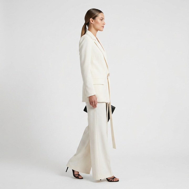 Belted Blazer and Wide Leg Pants Set for Meetings Ready and Modern Executive Elegance Women-Vyana Collective