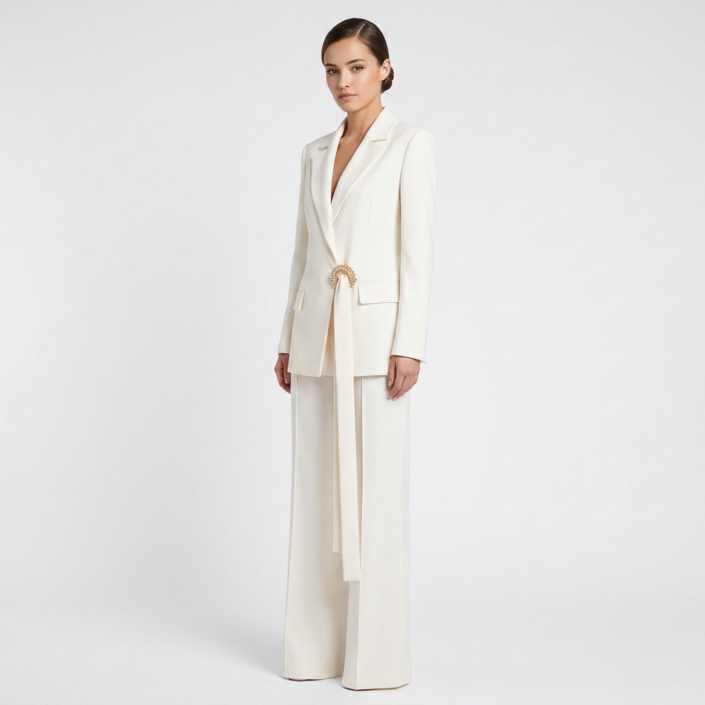 Belted Blazer and Wide Leg Pants Set for Meetings Ready and Modern Executive Elegance Women-Vyana Collective