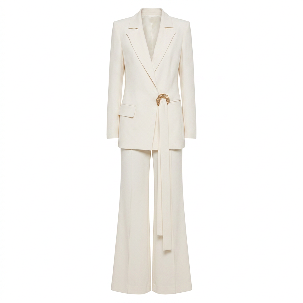 Belted Blazer and Wide Leg Pants Set for Meetings Ready and Modern Executive Elegance Women-Vyana Collective