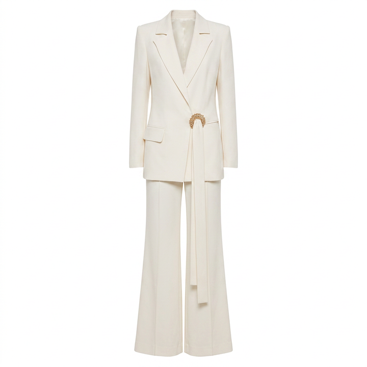 Belted Blazer and Wide Leg Pants Set for Meetings Ready and Modern Executive Elegance Women-Vyana Collective