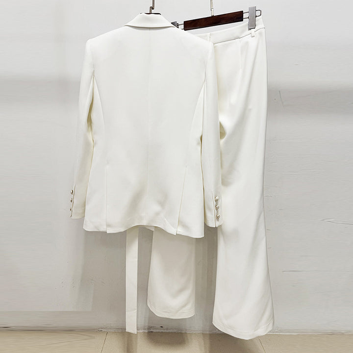 Belted Blazer and Wide Leg Pants Set for Meetings Ready and Modern Executive Elegance Women-Vyana Collective