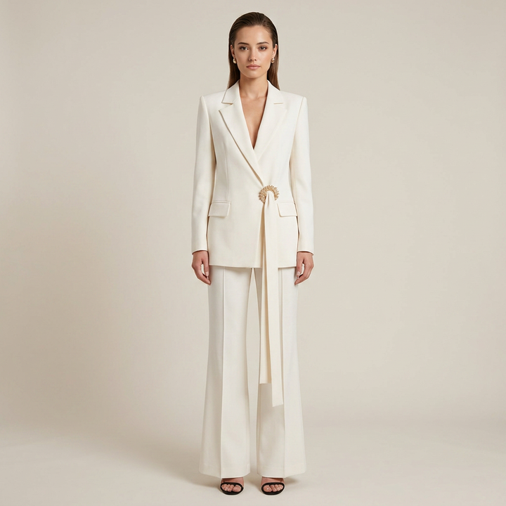 Belted Blazer and Wide Leg Pants Set for Meetings Ready and Modern Executive Elegance Women-Vyana Collective
