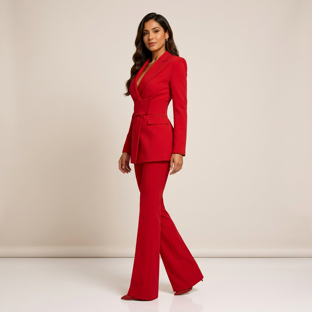 Belted Vintage Blazer and Flared Pants Set-Vyana Collective