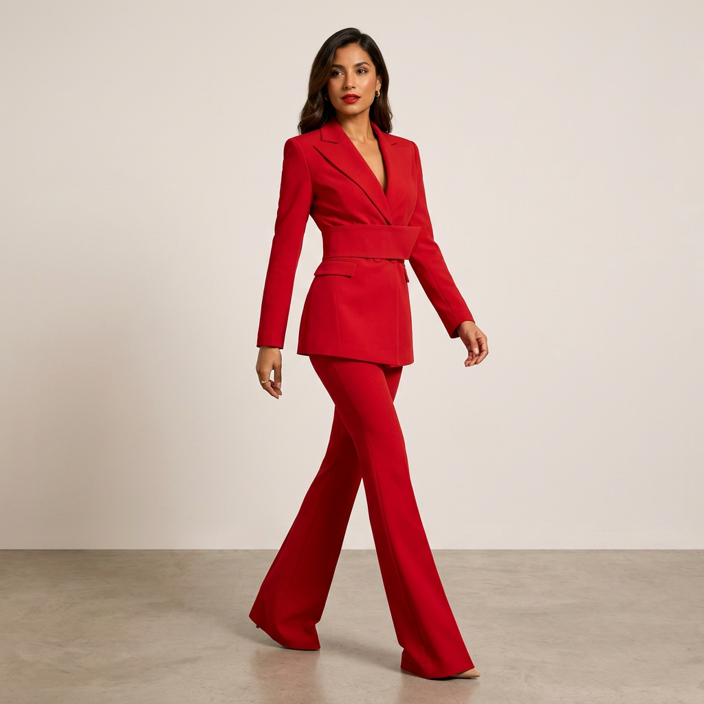 Belted Vintage Blazer and Flared Pants Set-Vyana Collective