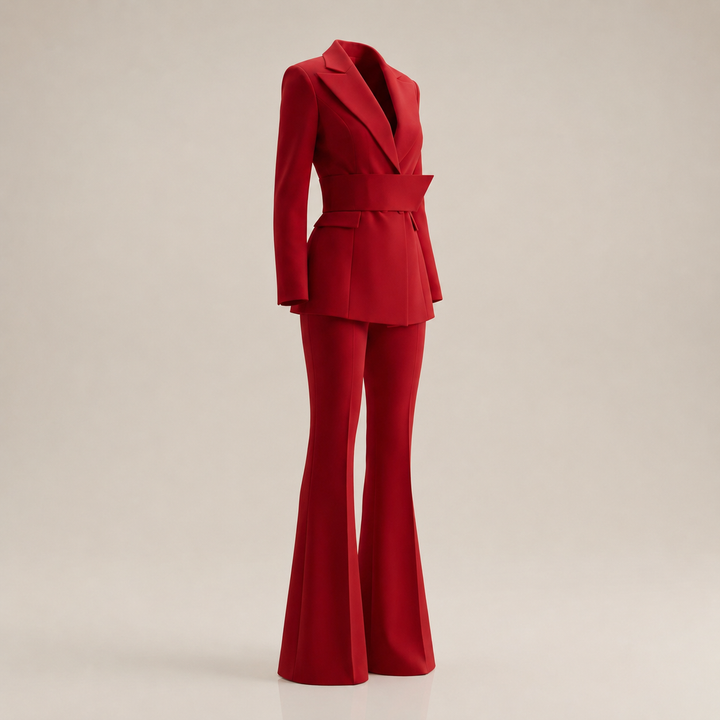 Belted Vintage Blazer and Flared Pants Set-Vyana Collective