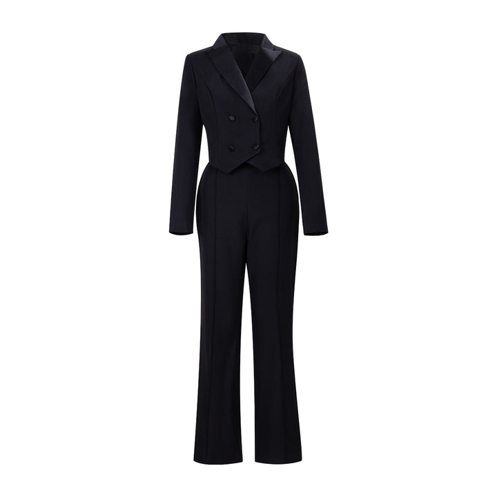 Black Backless Beaded Cropped Blazer & High Waist Pants Set-Vyana Collective