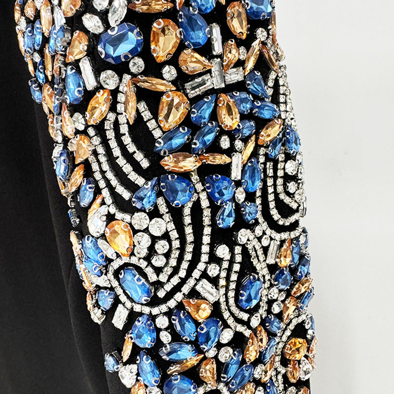 Black Beaded Shoulder Midi Dress for Cocktail Parties and Elegant Evening Events Women-Vyana Collective