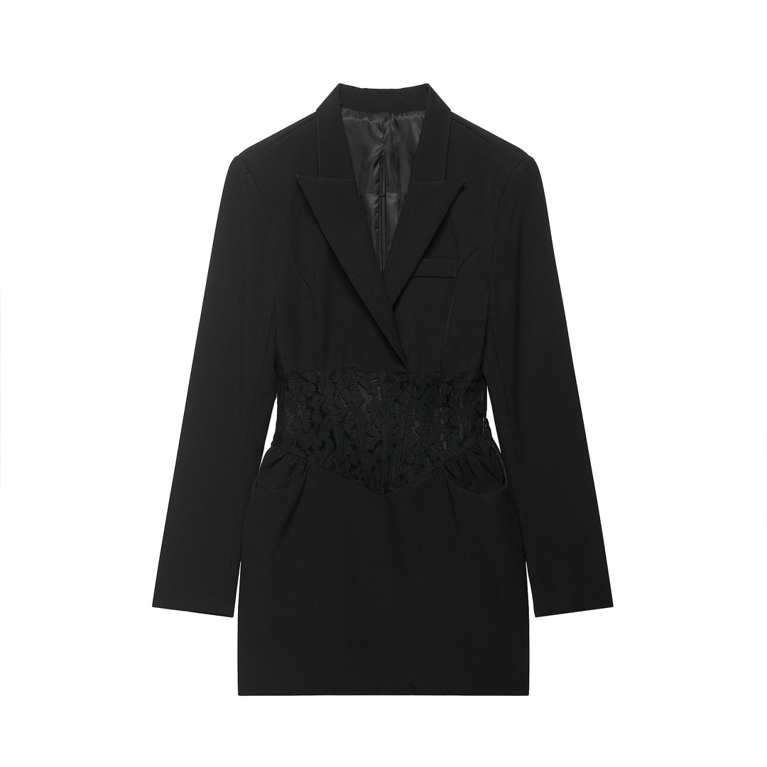 Black Blazer Dress With Lace Corset Waist-Vyana Collective