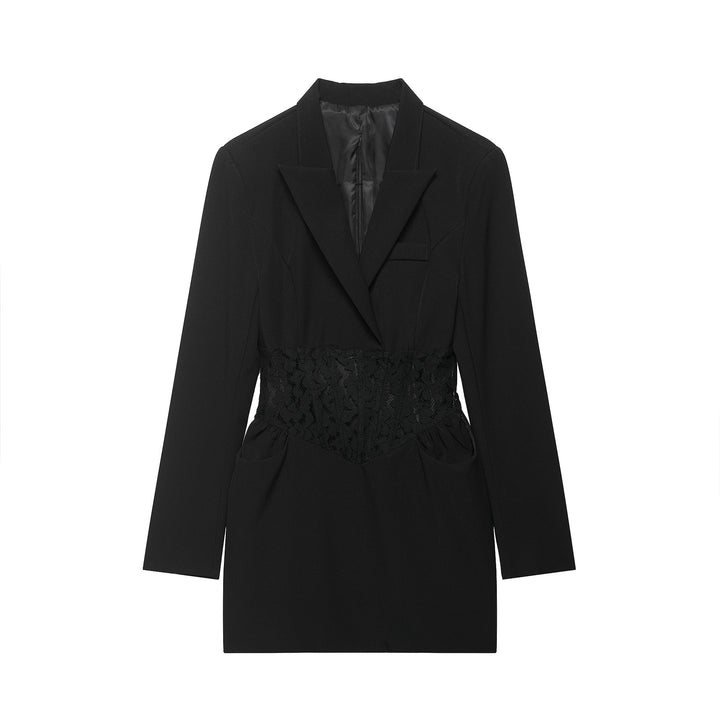 Black Blazer Dress With Lace Corset Waist-Vyana Collective