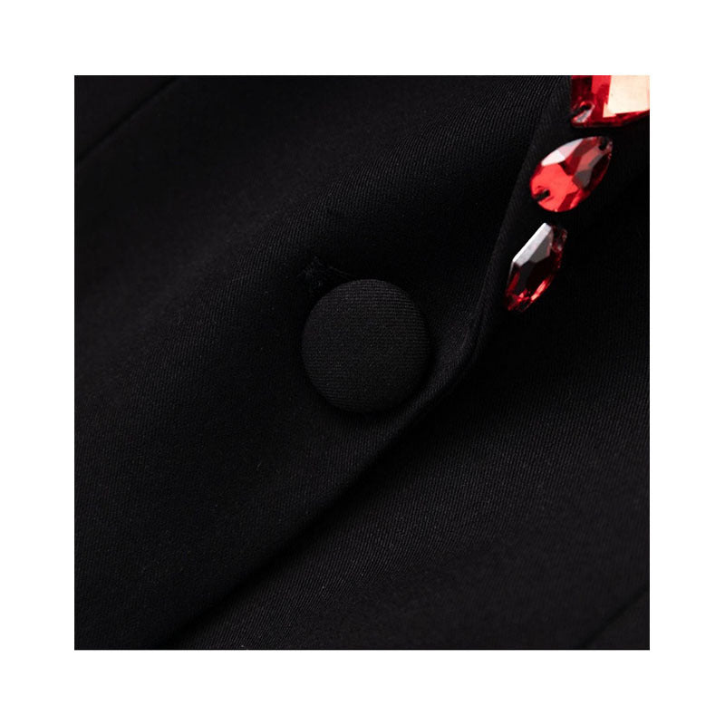 Black Blazer with Red Beaded Embellishments-Vyana Collective