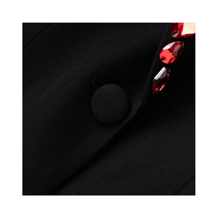Black Blazer with Red Beaded Embellishments-Vyana Collective