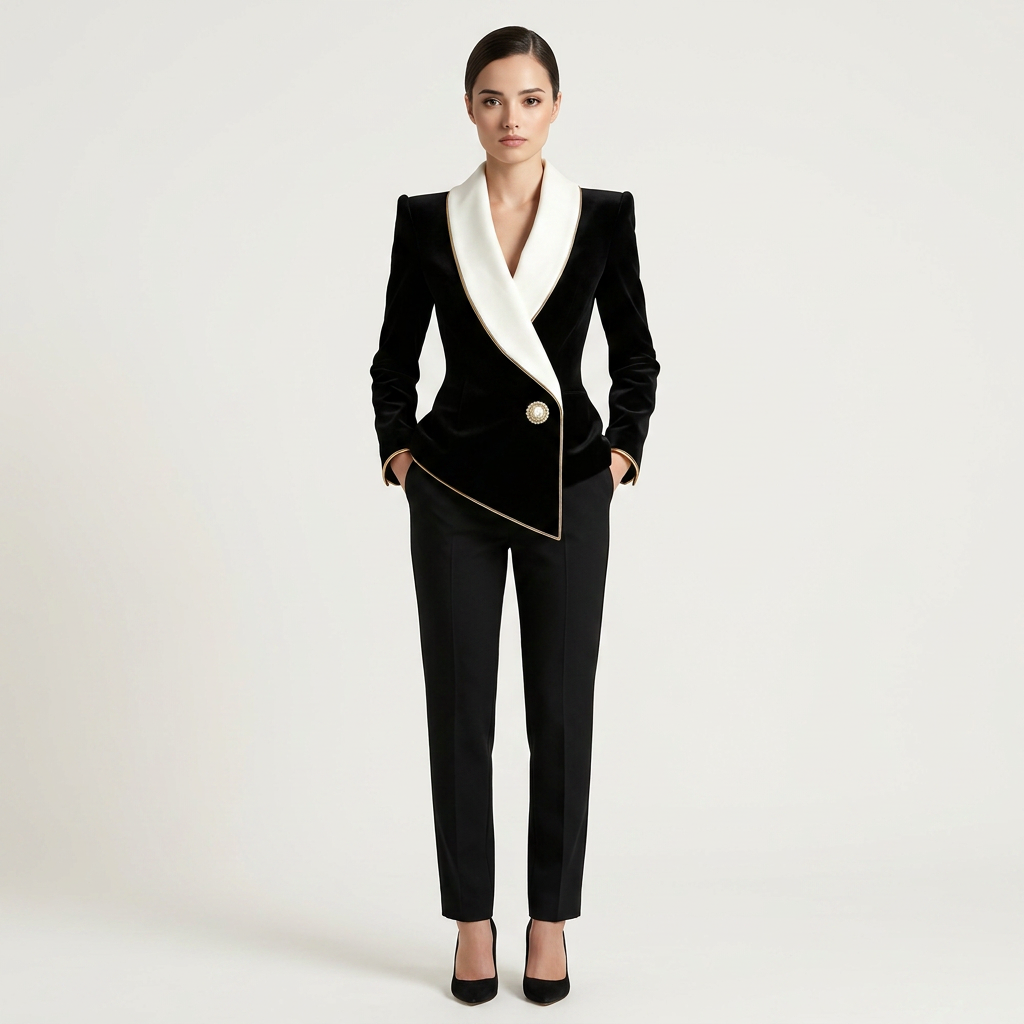 Black Contrast Shawl Collar Blazer for Office and Evening Wear-Vyana Collective
