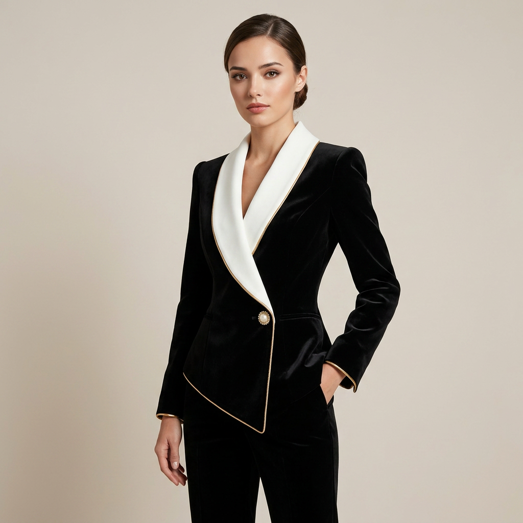 Black Contrast Shawl Collar Blazer for Office and Evening Wear-Vyana Collective