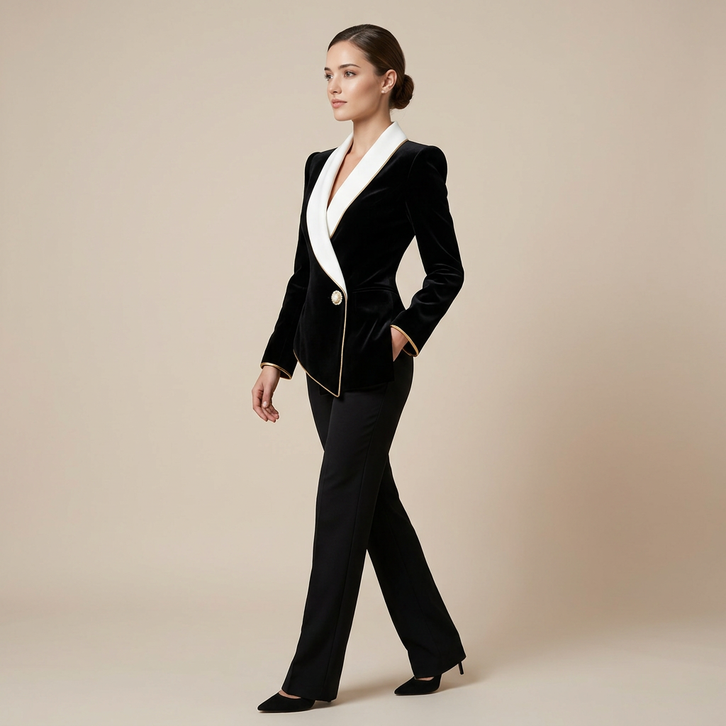 Black Contrast Shawl Collar Blazer for Office and Evening Wear-Vyana Collective
