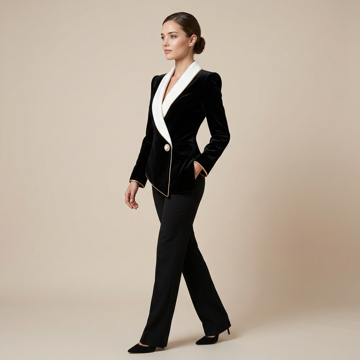 Black Contrast Shawl Collar Blazer for Office and Evening Wear-Vyana Collective