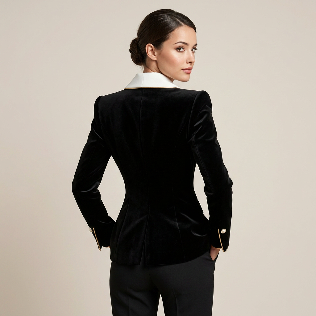 Black Contrast Shawl Collar Blazer for Office and Evening Wear-Vyana Collective