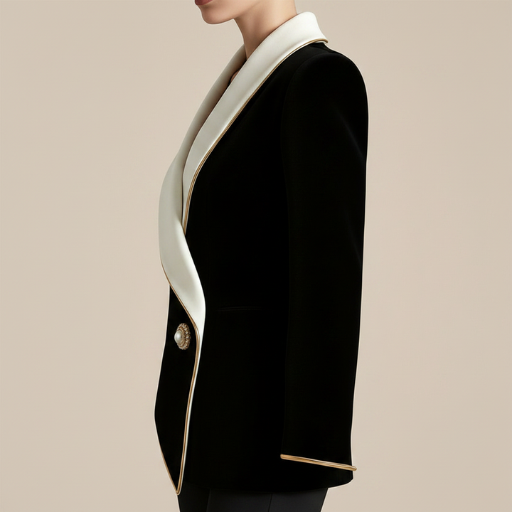 Black Contrast Shawl Collar Blazer for Office and Evening Wear-Vyana Collective