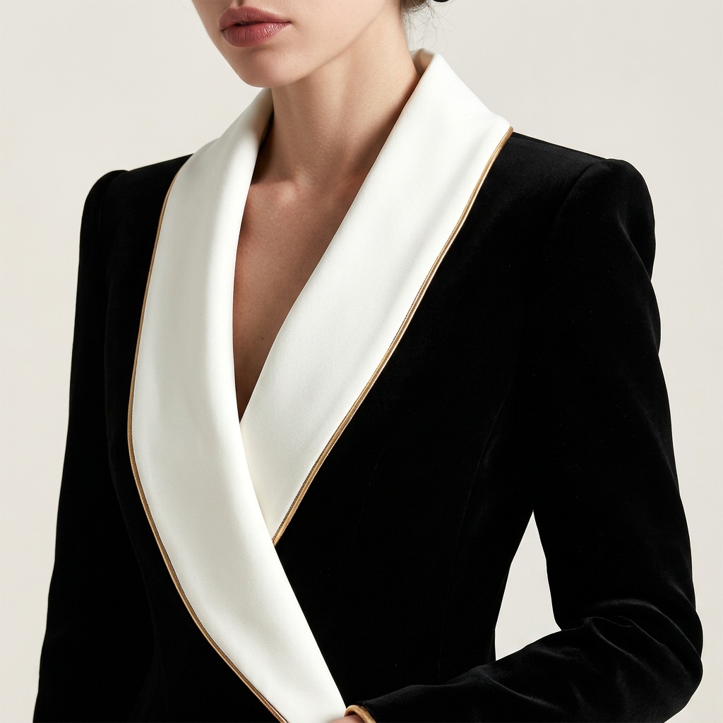 Black Contrast Shawl Collar Blazer for Office and Evening Wear-Vyana Collective