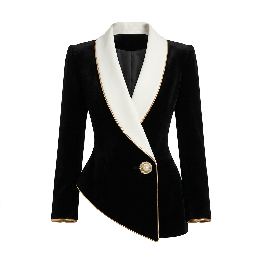 Black Contrast Shawl Collar Blazer for Office and Evening Wear-Vyana Collective
