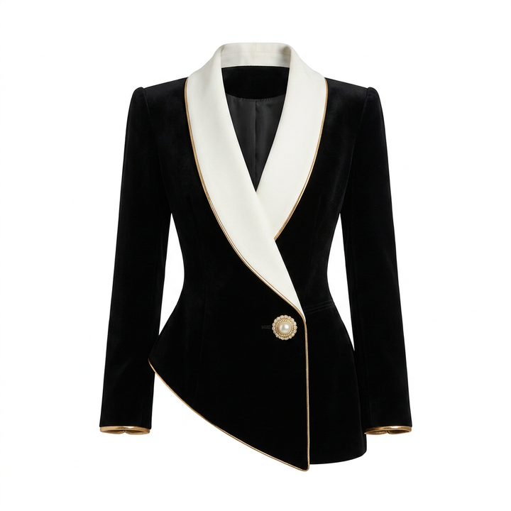 Black Contrast Shawl Collar Blazer for Office and Evening Wear-Vyana Collective