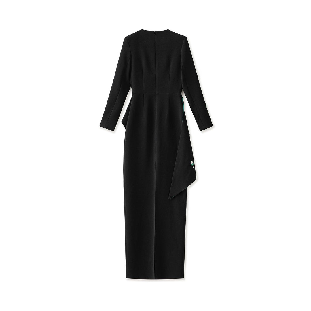 Black Crystal Embellished Square Neck Ruffle Detail Maxi Dress-Vyana Collective