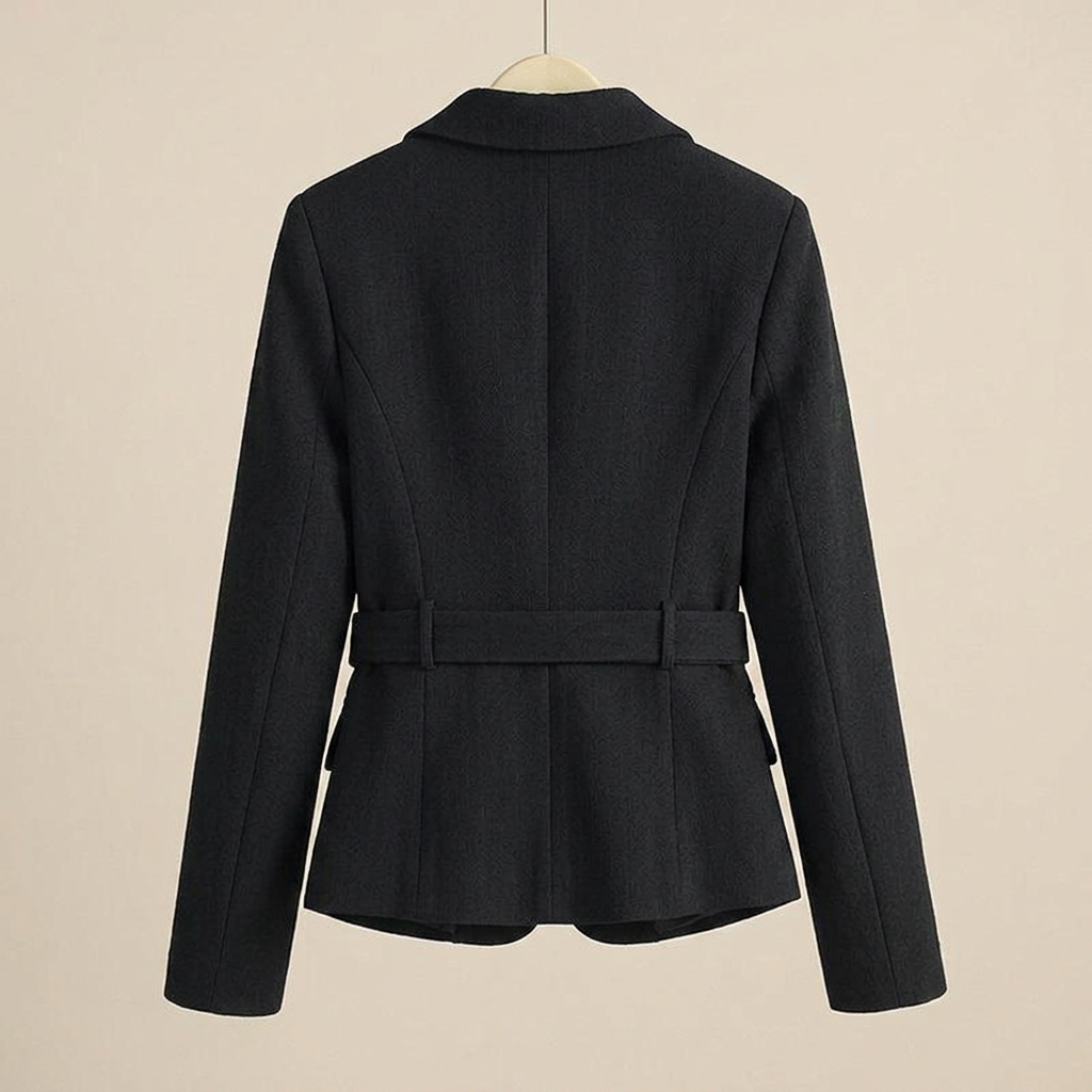 Black Double-Breasted Belted Tailored Blazer-Vyana Collective