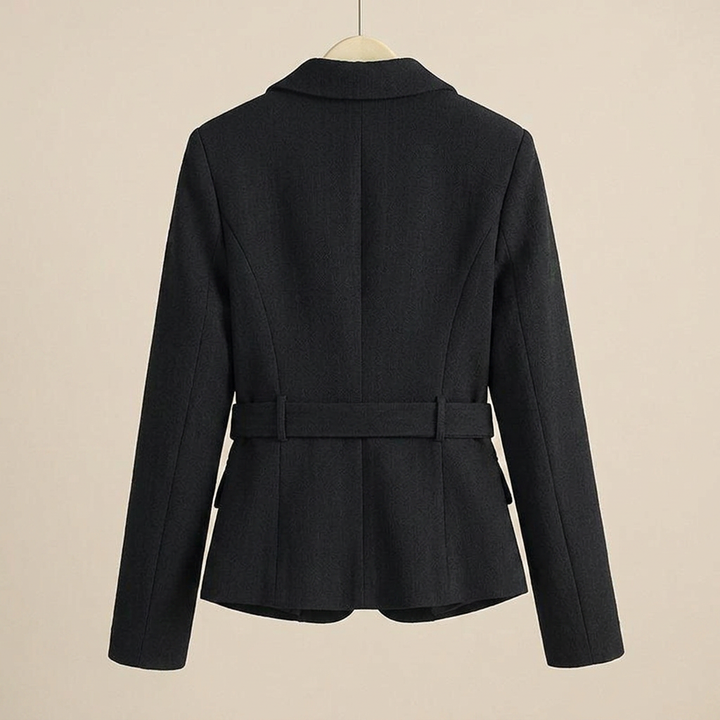Black Double-Breasted Belted Tailored Blazer-Vyana Collective