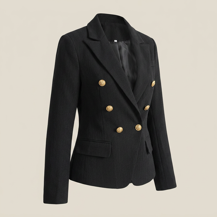 Black Double-Breasted Belted Tailored Blazer-Vyana Collective