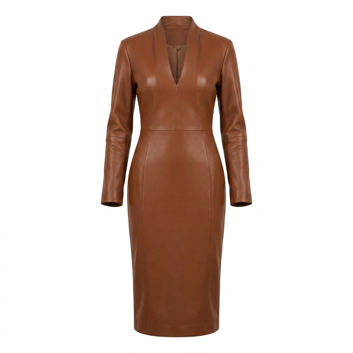 Black Faux Leather Bodycon Dress for Evening-Vyana Collective
