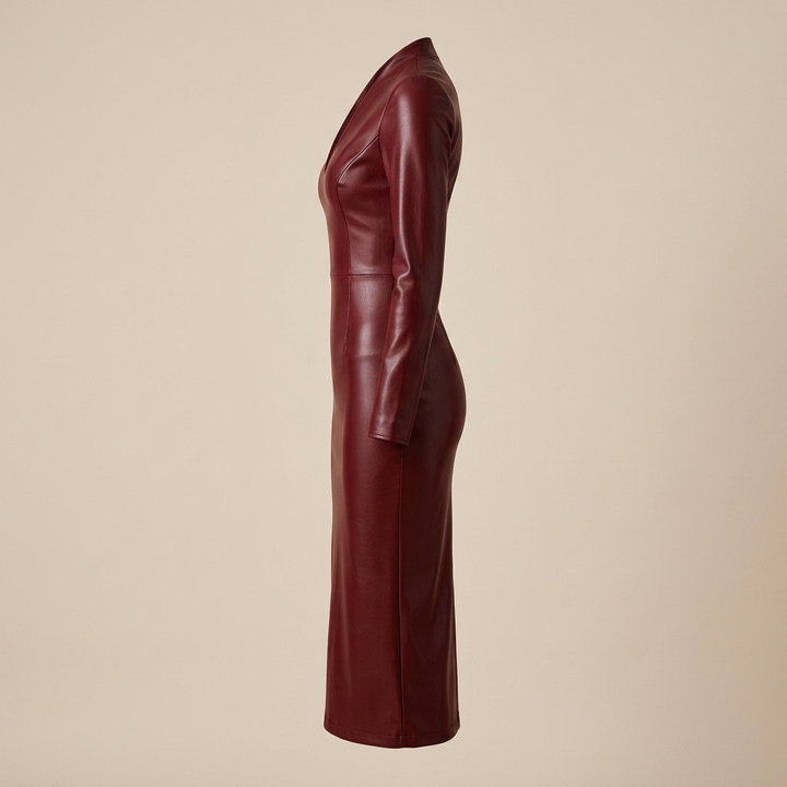 Black Faux Leather Bodycon Dress for Evening-Vyana Collective