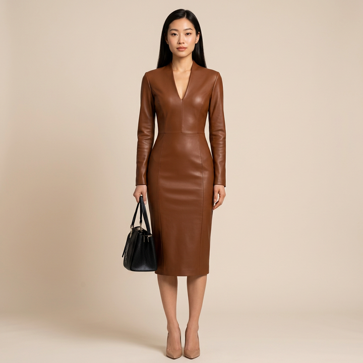 Black Faux Leather Bodycon Dress for Evening-Vyana Collective