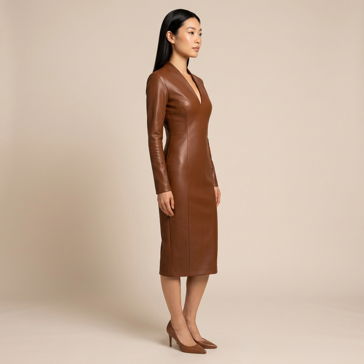 Black Faux Leather Bodycon Dress for Evening-Vyana Collective
