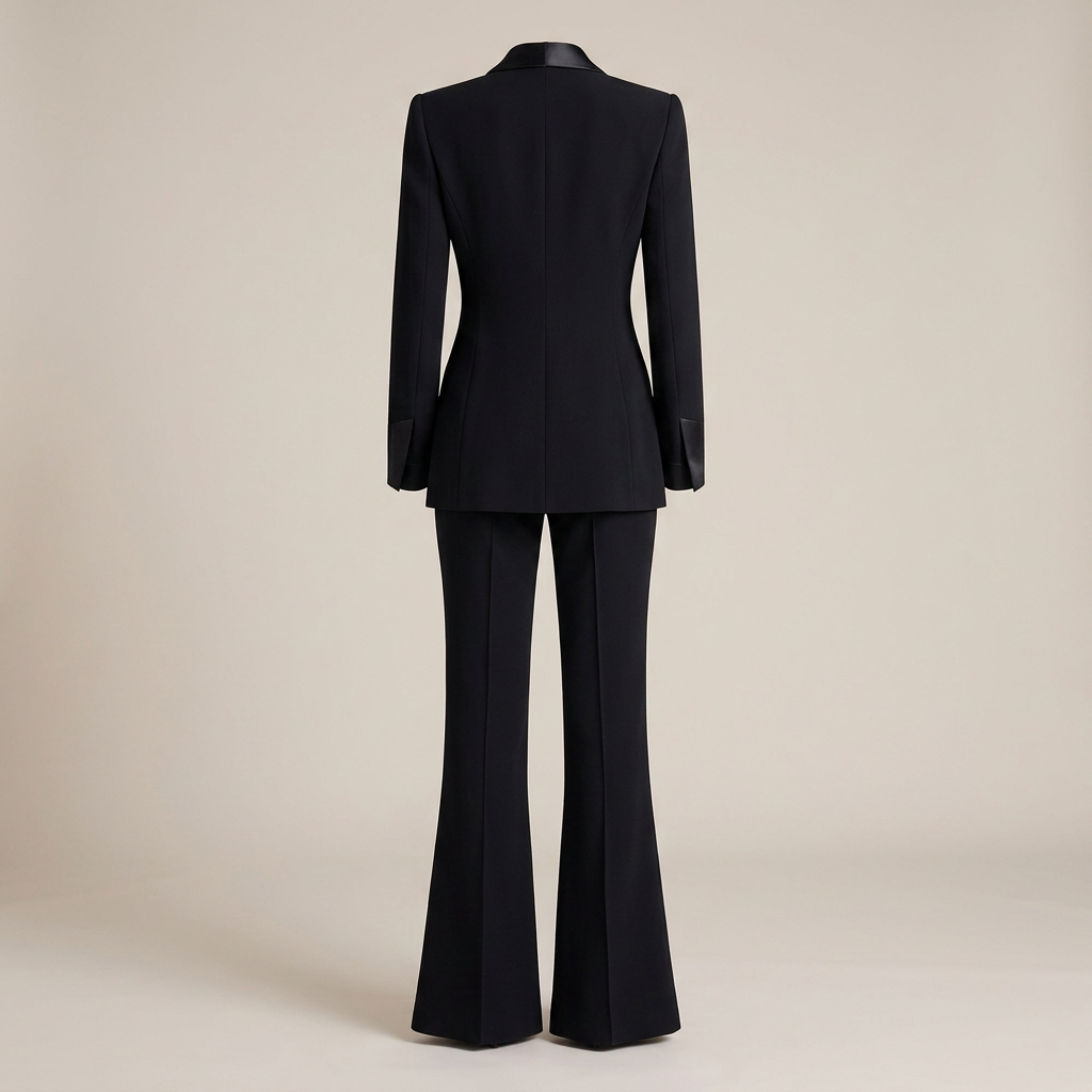 Black Floral Embroidered Blazer and Wide-Leg Pants Set-Vyana Collective