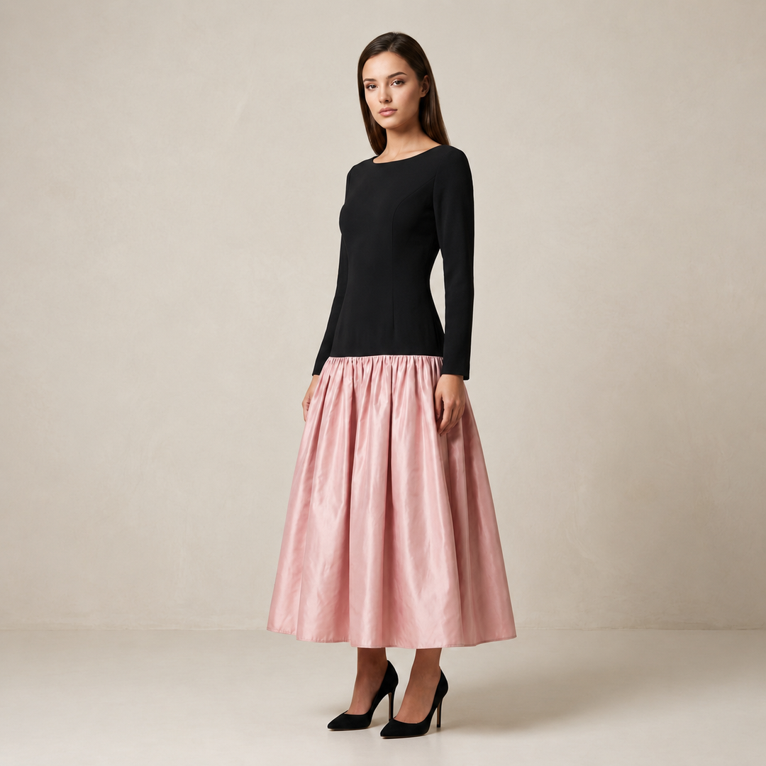 Black Knit Backless Satin Ball Gown Maxi Dress | Vyana Collective-Vyana Collective