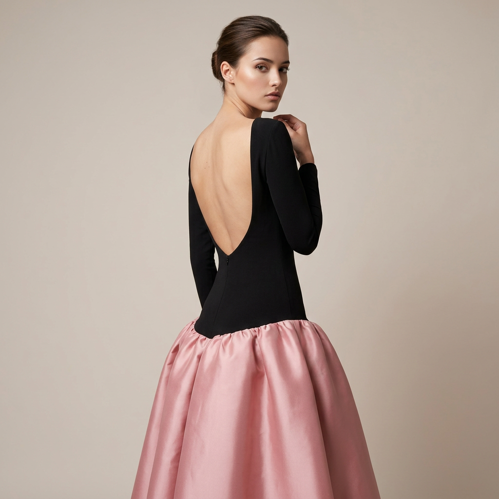 Black Knit Backless Satin Ball Gown Maxi Dress | Vyana Collective-Vyana Collective