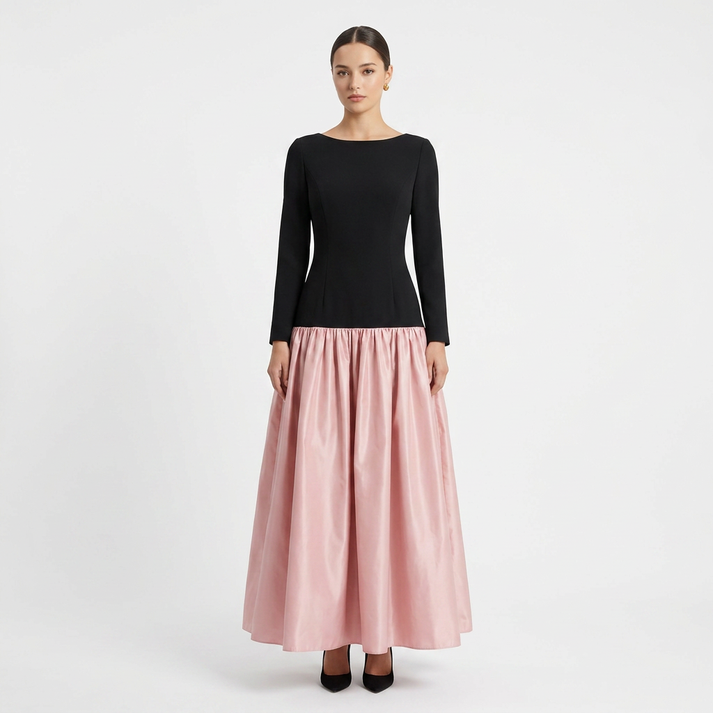 Black Knit Backless Satin Ball Gown Maxi Dress | Vyana Collective-Vyana Collective