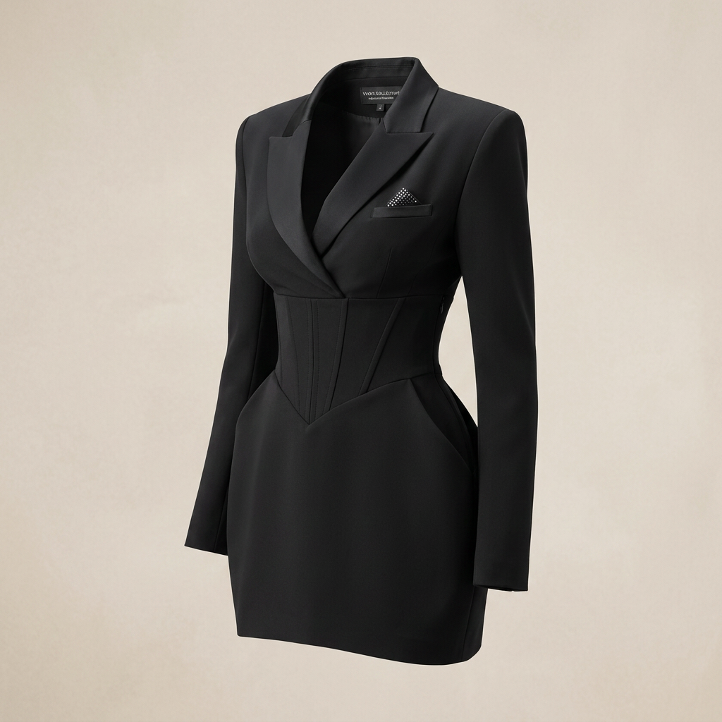 Black Long Sleeve Belted Mini Blazer Dress for Formal-Vyana Collective