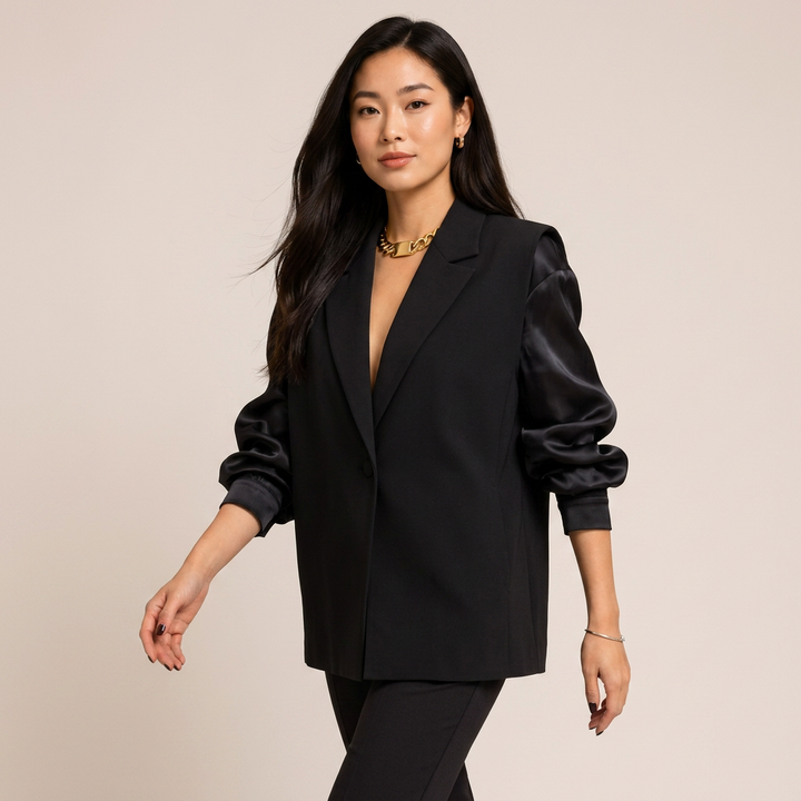 Black Organza Sleeve Blazer Top-Vyana Collective