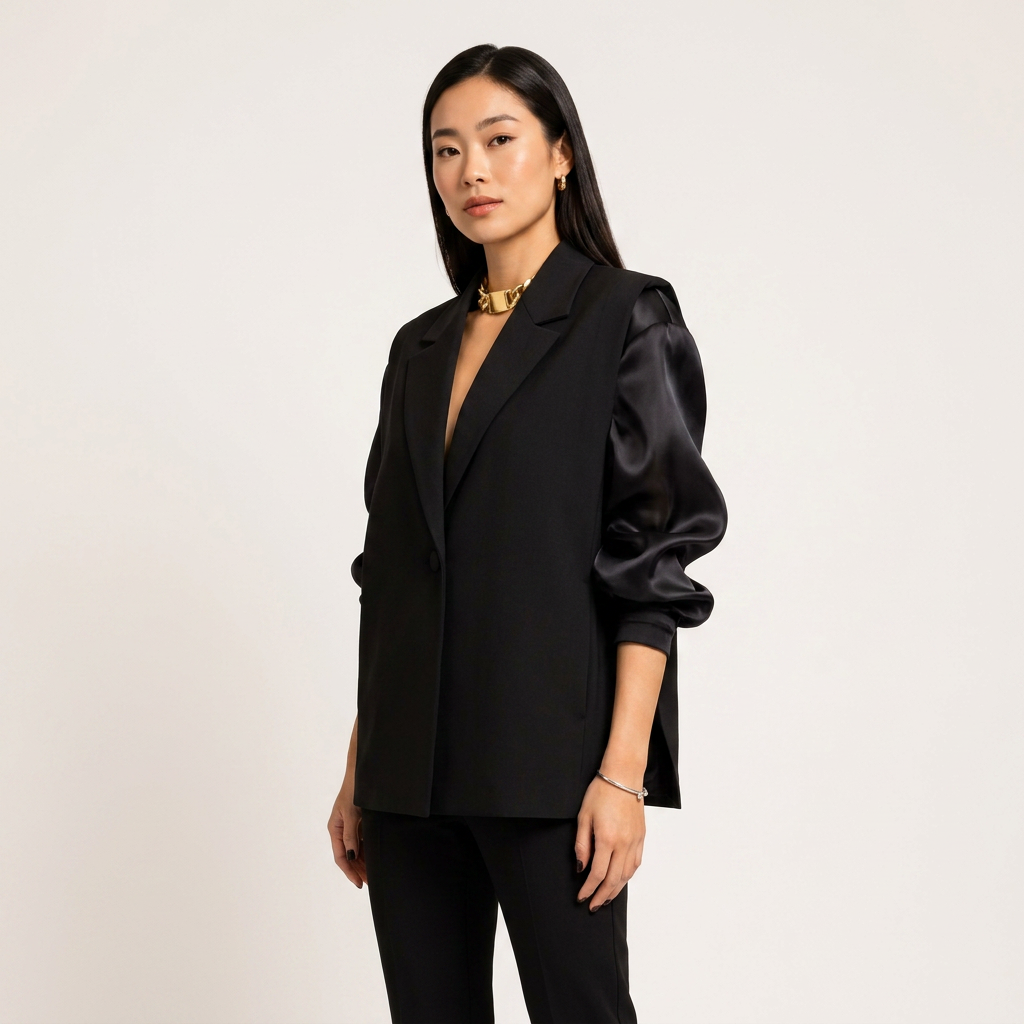 Black Organza Sleeve Blazer Top-Vyana Collective