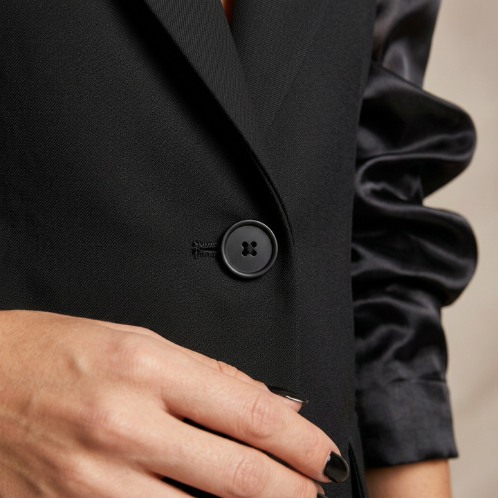 Black Organza Sleeve Blazer Top-Vyana Collective
