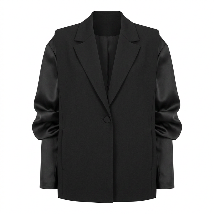 Black Organza Sleeve Blazer Top-Vyana Collective