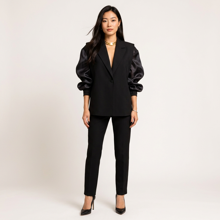 Black Organza Sleeve Blazer Top-Vyana Collective