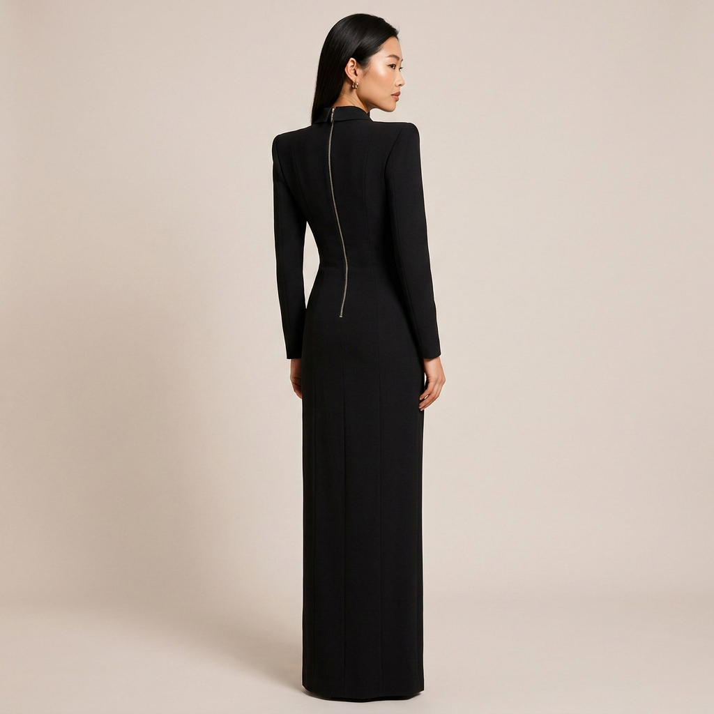 Black Rhinestone Button Blazer Maxi Dress with High Slit for Friday Night Vibes Women-Vyana Collective