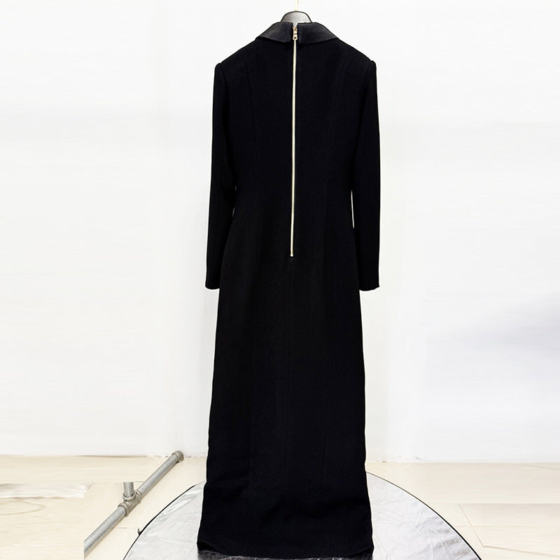 Black Rhinestone Button Blazer Maxi Dress with High Slit for Friday Night Vibes Women-Vyana Collective
